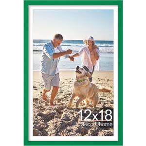 decorUhome 12x18 Picture Frame, Display Pictures 11x17 with Mat or 12x18 without Mat, Wall Mounting Photo Frame, Green, 1 Pack