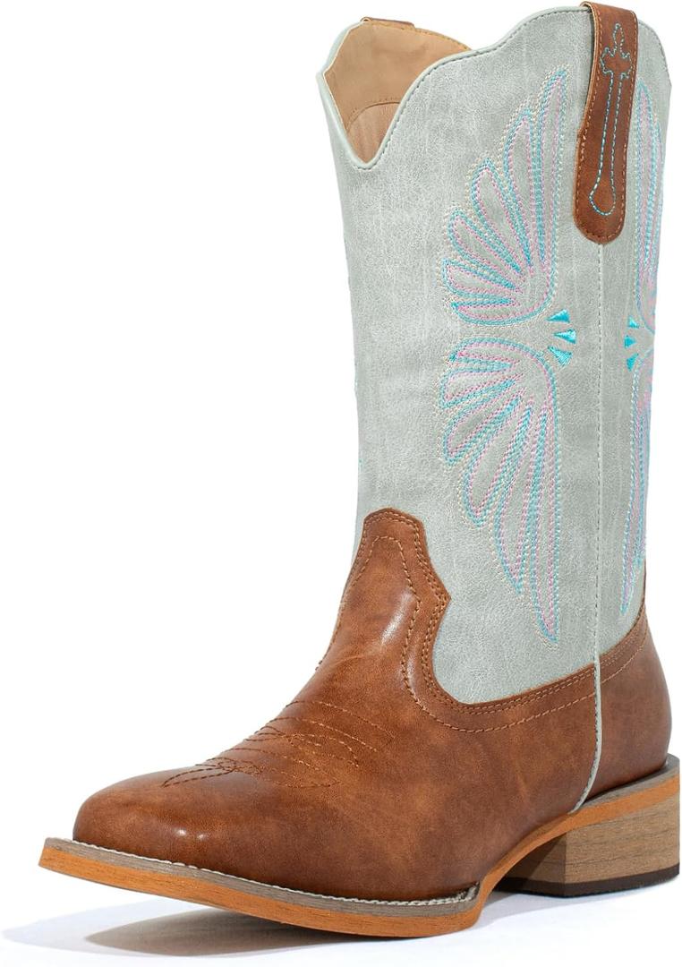 SheSole Women's Wide Square Toe Cowgirl Cowboy Boots Mid Calf Fashion Western Boots (8, Tan)