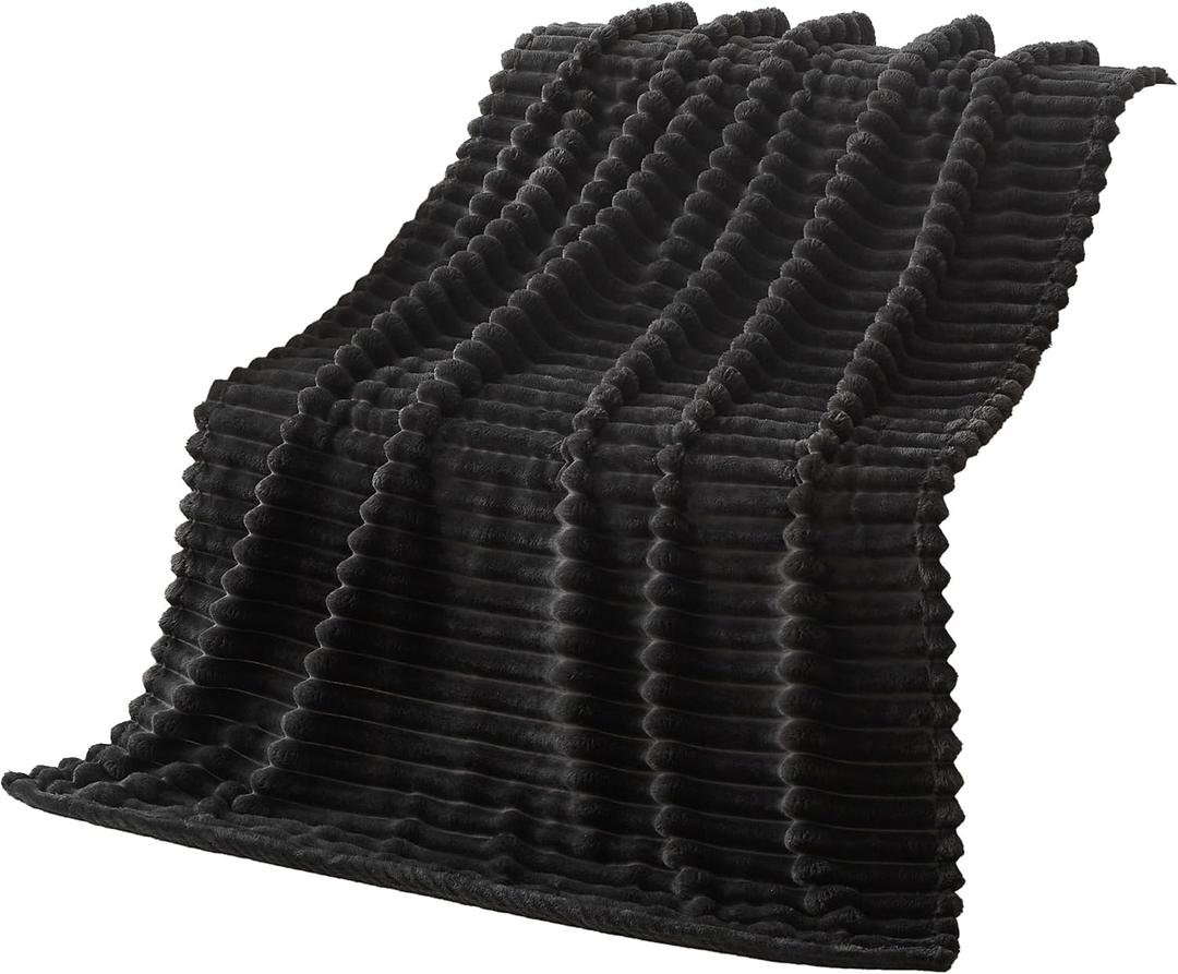 380GSM Heavyweight Ribbed Textured Fleece Blanket, 50x60 Substantial Weight Warm Throw for Couch, Neutral Aesthetic Dark Grey 50x60 Inches
