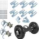 Wall Mounted Rolling Gate Hardware Kit for Chain Link Sliding Gate, Heavy Duty 6” Wheel Carrier with Track Rollers, Wall Mounted Rail Pipes & Rolo Latch, Set for Fence & Driveway Gates