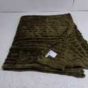 BEDELITE Fleece Throw Blanket for Couch - 300GSM Soft & Warm Fluffy Olive Green Blanket, Decorative and Giftable Striped Blankets for Women, Men, 50"x60"