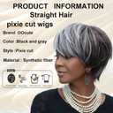 Grey And Brown Pixie Wigs For Black Women Wig Salt And Pepper Short Hairstyle for Older Women Short Pixie Cut Wig Glueless Wigs Human Hair Pre Plucked Pre Cut No Knots And No Hair Loss Pixie Wigs