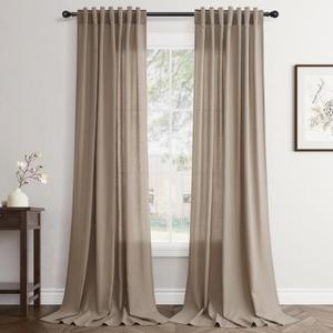 Dark Taupe Linen Curtains 84 inch Length 2 Panels Set Modern Farmhouse Living Room Drapes Light Filtering Rod Pocket Back Tab Filtering Privacy Semi Sheer Curtain 84 inches Long
