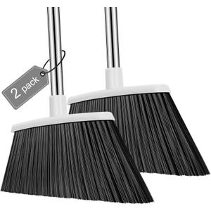 NACENA Heavy Duty Broom, 55 Inch Long Handle Outdoor Large Angle Brooms, Commercial Broom for Sweeping Indoor, for Home Garage Kitchen Office Courtyard Lobby Patio Lawn Concrete, 2 Pack (Grey&White)