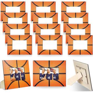 12 Pcs Picture Frame Sports Athletics Fits 4 x 6 Inches Photograph Wood Photo Frame for Athlete Coach Team Birthday Sports Theme Party Gifts (Basketball)