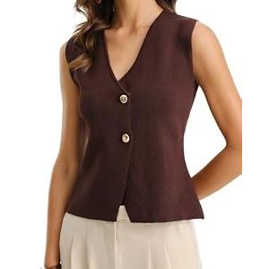 RIHOAS Women Sweater Vest Knit Casual Sleeveless Pullover Waistcoat for Business Casual Office Wedding Brown L