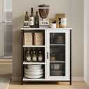 Coffee Bar Cabinet with Adjustable Shelves and Door, Rustic White, 27.5"L