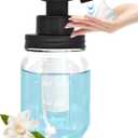 12 oz Automatic Touchless Foam Glass Soap Dispenser, Rechargeable Hands Free Liquid Mason Jar Soap Dispenser with Electric Sensor Pump, Refillable Lotion Bottle for Bathroom Kitchen Countertop