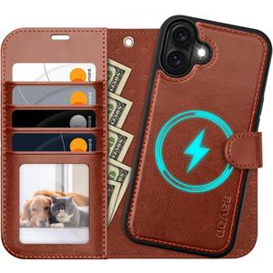OCASE for iPhone 16 Plus Case Detachable Wallet Case with Card Holder, 2 in 1 Pu Leather Flip Folio with RFID Blocking Stand Wrist Strap Shockproof Phone Cover 6.7 Inch 2024, Dark Brown