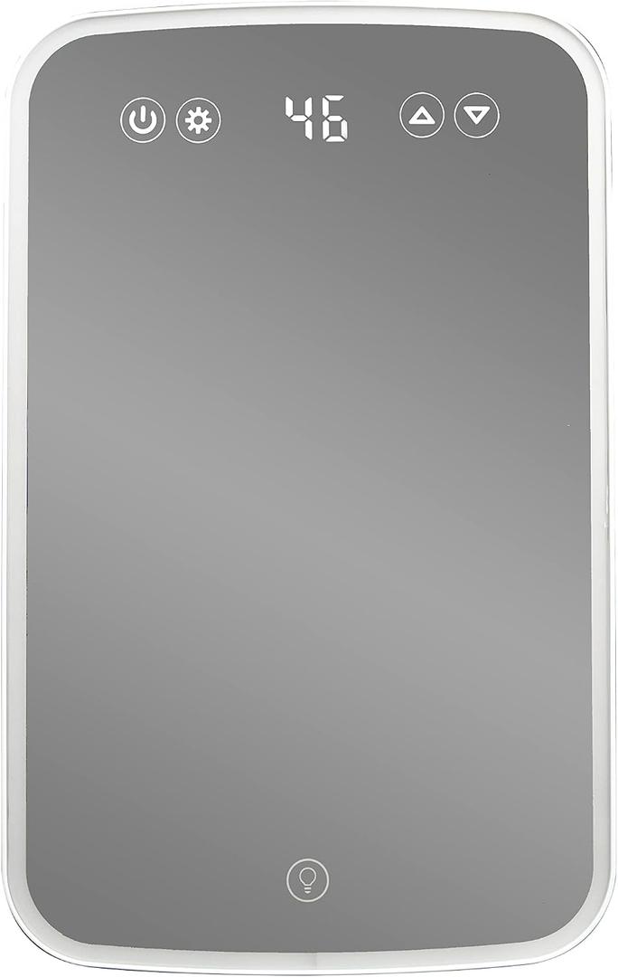 Danby DBMR02624WD43 7.4L Mini Fridge with Mirror & Light in White LED light digital display touch activated 7.4 L / 0.26 cu.ft. capacity