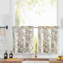 jinchan Floral Linen Tier Curtains 24 Inch Farmhouse Botanic Cafe Drapes for Small Windows Rustic Half Window Curtains for Kitchen Living Room Bathroom Laundry 2 Panels Black on Beige