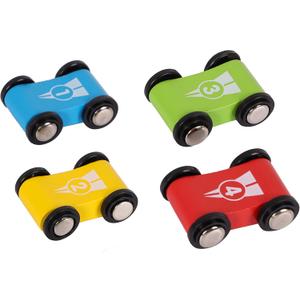 Wooden Car Ramp Race Track Toy - Toddler Car Playset - Replacement Cars 4 Pack - Matching Click Clack Track Vehicles Toddlers -Racing First Sport Cars for 18 Months -Stocking Fillers Stuffers Kids