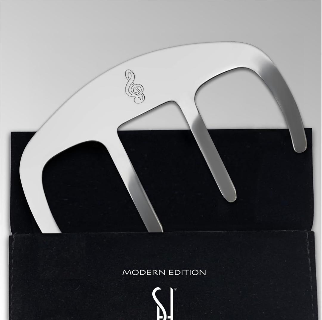 Stelle & Hegen Sheet Music Holder for Music Stand - Polished Stainless Steel Page Holder Clip with Treble Clef Design for Piano Books - Carry Bag Included (Modern Edition) (One Size)