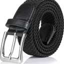 Elastic Braided Belt, 1 3/8", Woven Stretch Belt for Golf Casual Jeans Shorts Pants (X-Large (41-44" Waist), Black)