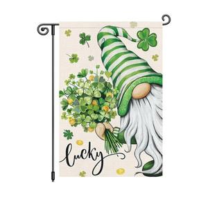 2 x St Patricks Day Lucky Gnome Garden Flag 12.5x18 Inch Double Sided Outside, Clover Shramrock Holiday Yard Outdoor Decoration