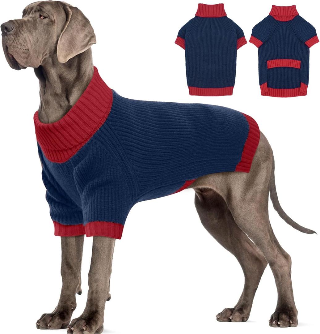 Great Dane Dog Sweater, Warm Stretchy Dog Sweater with Leash Hole, Winter Turtleneck Knit Sweaters for Extra Large Dogs, Thick Christmas Pet Sweaters Cold Weather, NavyBlue 5XL (XXXXX-Large (Chest 41"))