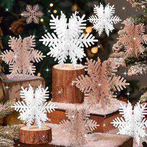 Hommtina 8 PCS Snowflake Decorations, Glitter 3D Snowflake Christmas Decor, Tabletop Centerpiece Winter Wonderland Decorations for Christmas Party (White, Light Rose Gold, Rose Gold)