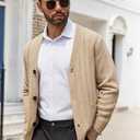 COOFANDY Men's Cardigan Sweater Cable Knit V Neck Button up Sweaters Ribbed Cardigan Sweater with Pockets (Beige, L)