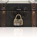 Wooden Box with Lid Vintage Treasure Chest with Hinged Lid Decorative Lock box Keepsakes Boxes (L)