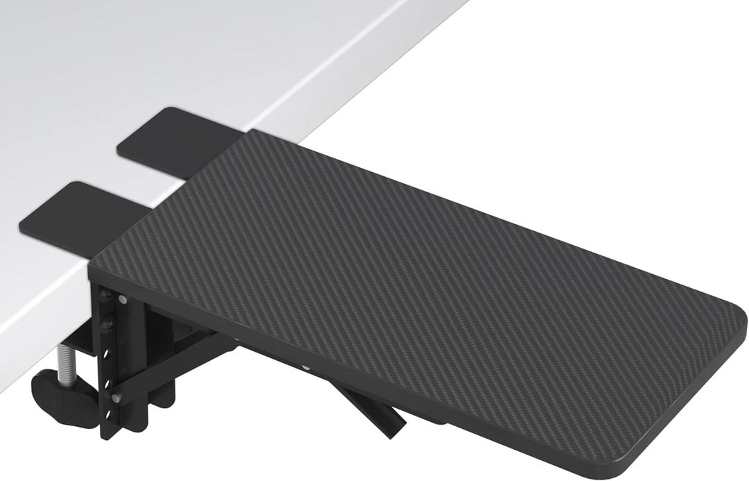 BONTEC Desk Extender Tray, 11.8"x5.9" Table Mount Arm Wrist Rest Shelf, 90Foldable Elbow Support, Clamp on Computer Arm Rest for Desk, Office & Home Use, Durable & Easy to Install (Black)