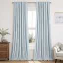 MIULEE Linen 100% Blackout Curtains 90 Inch Long 2 Panels, Back Tab Pleated Hook Belt Rod Pocket Clip Rings Thermal Insulated Drapes for Bedroom Living Room Light Blue Modern Black Out Window Curtains