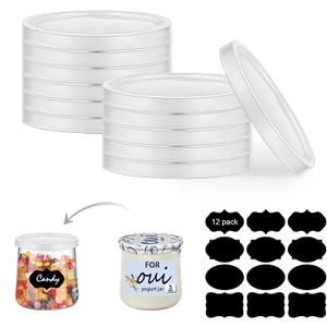 Oui Yogurt Jars Lids, 12 pcs Plastic Yogurt Container Jar Lids Sealed Against Leaks Replacement Lids Covers with label for Yoplait Oui Yogurt Glass Jars (12pcs+label)