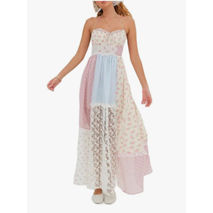 Argeousgor Women 2024 Bohemian Maxi Dress Sleeveless Embroidered Flowy Smocked Long Dress Summer Beach Sundresses.  S