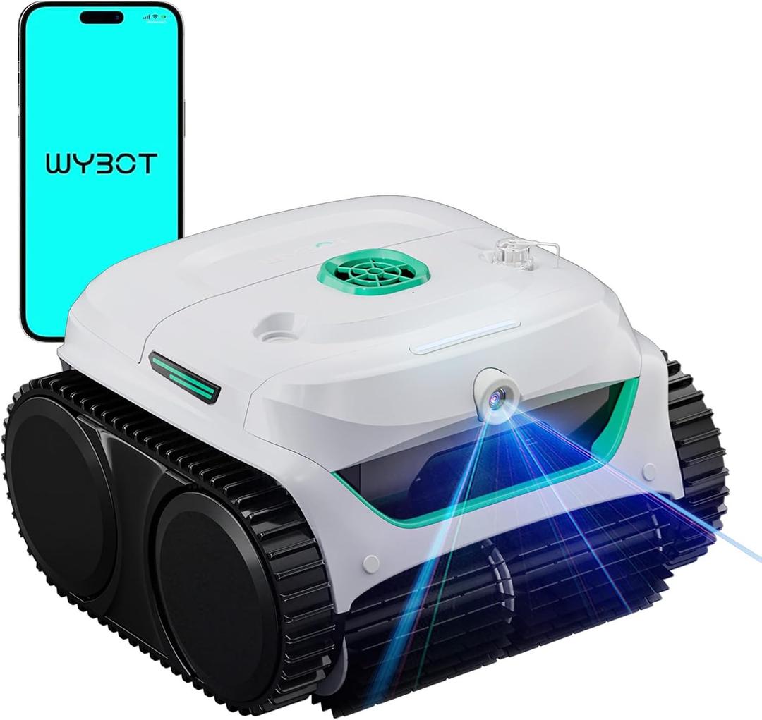 WYBOT C2 Vision 2026 New Cordless Robotic Pool Cleaner with AI Vision, Powerful Suction Pool Vacuum for Inground Pools, Ultra-fine Filtration, Wall&Waterline Cleaning, White with Green Outlet