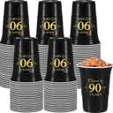 Ziliny 50 Pack 90th Birthday Decorations Birthday Cups 16 oz Disposable Plastic Gold and Black Cheers to 90 Years Cups for Men Women Hot Cold Drinks for Wedding Anniversary Supplies