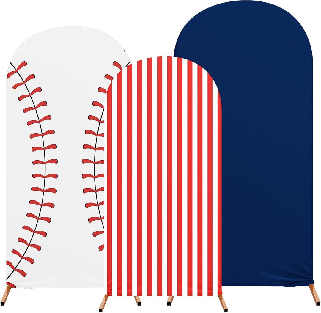 3 Set Baseball Theme Arch Backdrop Stand Covers Sport Background Arched Stretchy Fabric Backdrop Cover for Boys Birthday Baseball Party Decoration