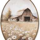 LKETW Farmhouse Country Wildflower Oval Wall Art Decor, Vintage Rustic Nature Daisy Floral Oval Canvas Hanging Decor, Retro Landscape Wall Decorations for Home Bedroom Living Room, 8.6x11.4 Inch