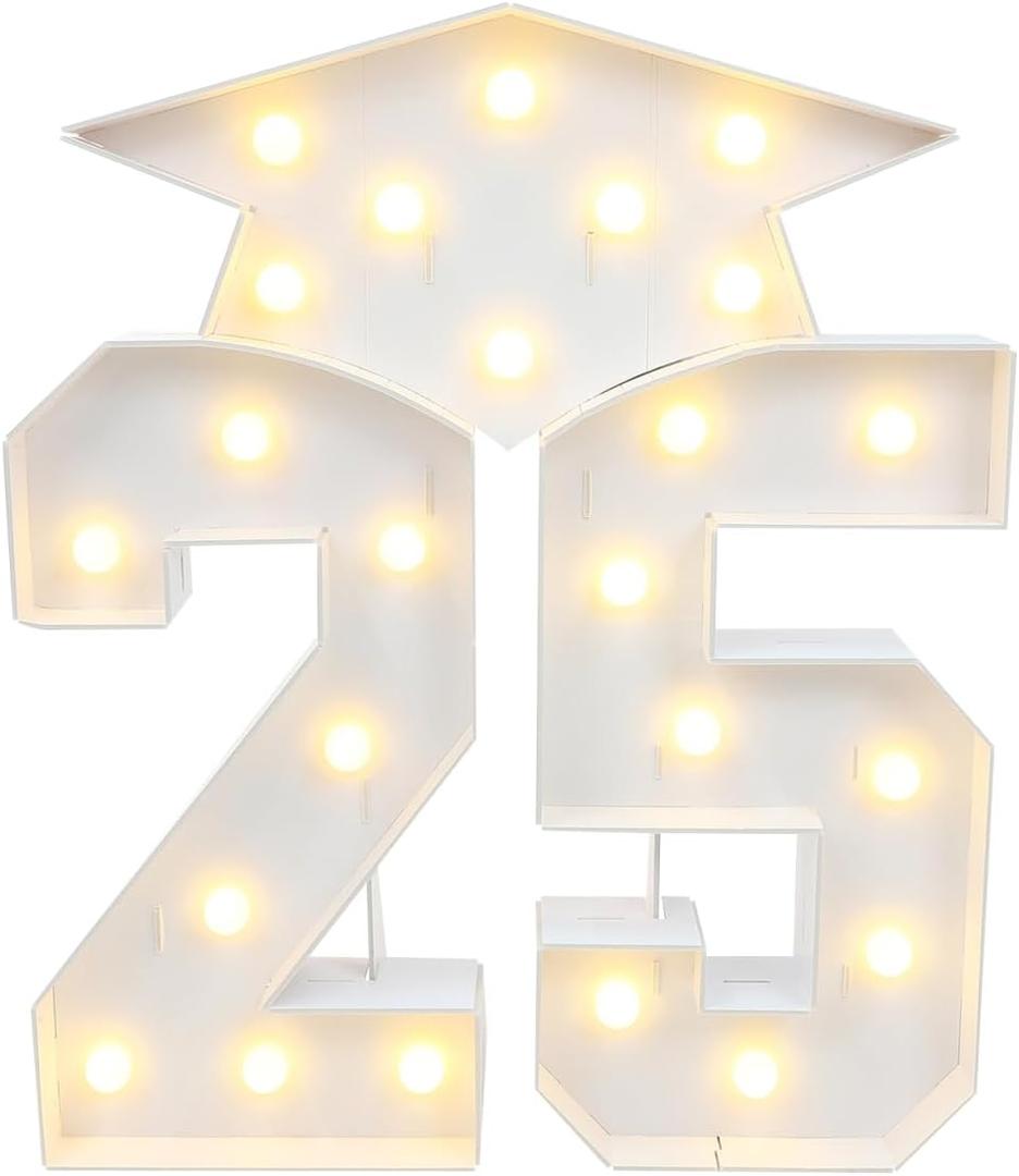 Cabilock Graduation Decorations 2025, 3 LED Marquee Letter Signs 2 5 Graduations Hat,2.3ft Led Light up Numbers and Grad Cap Sign for Kindergarten Preschool High School College