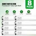 8-Pack F40T12/841 Fluorescent Tube 48 Inches 40 Watt, 4 Foot T12 Light Bulb 4100K Cool White, 3250 Lumens F40T12/CW G13 Bi-Pin Base, Replacement for F40/SP41 F40CW F40SP41/ECO