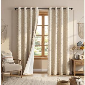 MYSKY HOME Boho Blackout Curtains for Living Room 84 Inches Long Total Room Darkening Beige Curtain for Bedroom 2 Panels Rustic Bohemian Thermal Insulated Grommet Window Drapes 52W x 84L