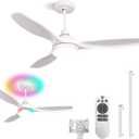 RGB Ceiling Fans with Lights 52 Inch, Quiet DC Motor LED Ceiling Fans with Remote for Bedroom, Living Room, Kitchen, 3CCT, 6 Speeds, Reversible, Dimmable, Timer, Memory, White