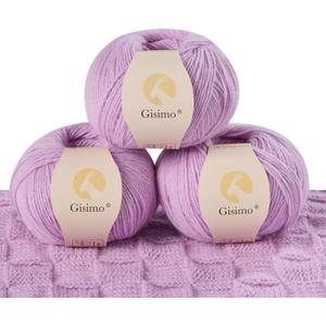 100% Inner Mongolian Cashmere Yarn, 6-Ply Luxurious and Soft Yarn for Hand Knitting & Crocheting (Light Purple,3 Balls)