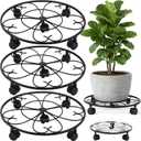 3 Packs 16 inches Extra-large Metal Plant Caddy with Wheels Round Planter Dolly Pot Mover Rollers Sturdy Rolling Plant Stands Indoor Outdoor Wheeled Plant Holder Coaster Trolley, Black