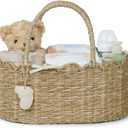 YANGQIHOME Diaper Caddy Organizer, Seagrass Nursery Baby Basket for Baby Essentials, Scalloped Wicker Diaper Caddy, Baby Shower Gifts (MeadowNest)