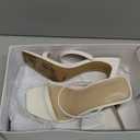 The Drop Women's Avery Square Toe Two Strap High Heeled Sandal (7, White)