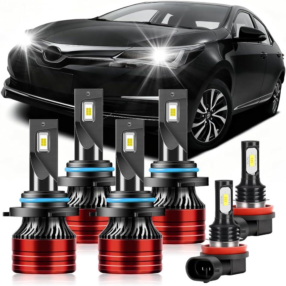 Light Bulbs Compatible for 2009-2013 Toyota Corolla 9005 High Beam 9006 Low Beam H11 Fog Lights Combo Pack 800% Brightness with Cooling Fan Plug N Play Pack of 6