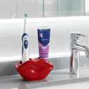 Lip-Shaped Ceramic Toothbrush Holder, Red Electric Toothbrush & Toothpaste Stand with Drain Hole, 2-Slot Bathroom Countertop Organizer for Vanity Decor