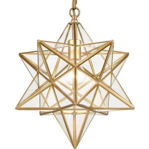 DANSEER Moravian Star Light Modern Brass Pendant Light 15 Inches with Clear Glass Shade