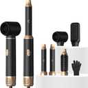 Atopskins 5 in 1 Hair Dryer Brush Set, Detachable Hot Air Styler, Blow Dryer Brush, 3 Heat Settings Auto Curling Wrap Styler, Ionic Hair Styling Tools - Straighten Curl Dry Volumize Smooth (Black)