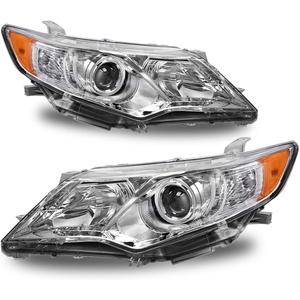 Headlights Fit for 2012-2014 Toyota Camry Pair Headlamp Replacement Kit Chrome Housing Amber Reflector LH+RH (Chrome / Amber)