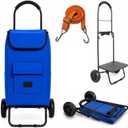 Shopping Cart, Super Loading Grocery Trolley, 220 lbs Capacity, Foldable Cart with Extra Large 55L Shopping Bag Portable Grocery Utility Cart with Adjustable Bungee Cord (Blue)