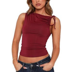 MVKV Women's Tank Top Sleeveless Basic Tops Sharp Collection Wine Red M