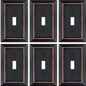 Oil Rubbed Bronze Light Switch Cover Plate, Decorative Metal Aged Bronze Switch Plates Outlet Cover, Light Switch Cover Plate, 1-Gang Wall Plates (Single Toggle, 6 Pack)