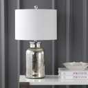 JONATHAN Y 24.5" Mercury Silver Trellis Glass Table Lamp for Living Room, White Linen Shade, Modern Bedside Nightstand Lamp for Bedroom, LED Bulb Included, UL Listed (JYL1084A)