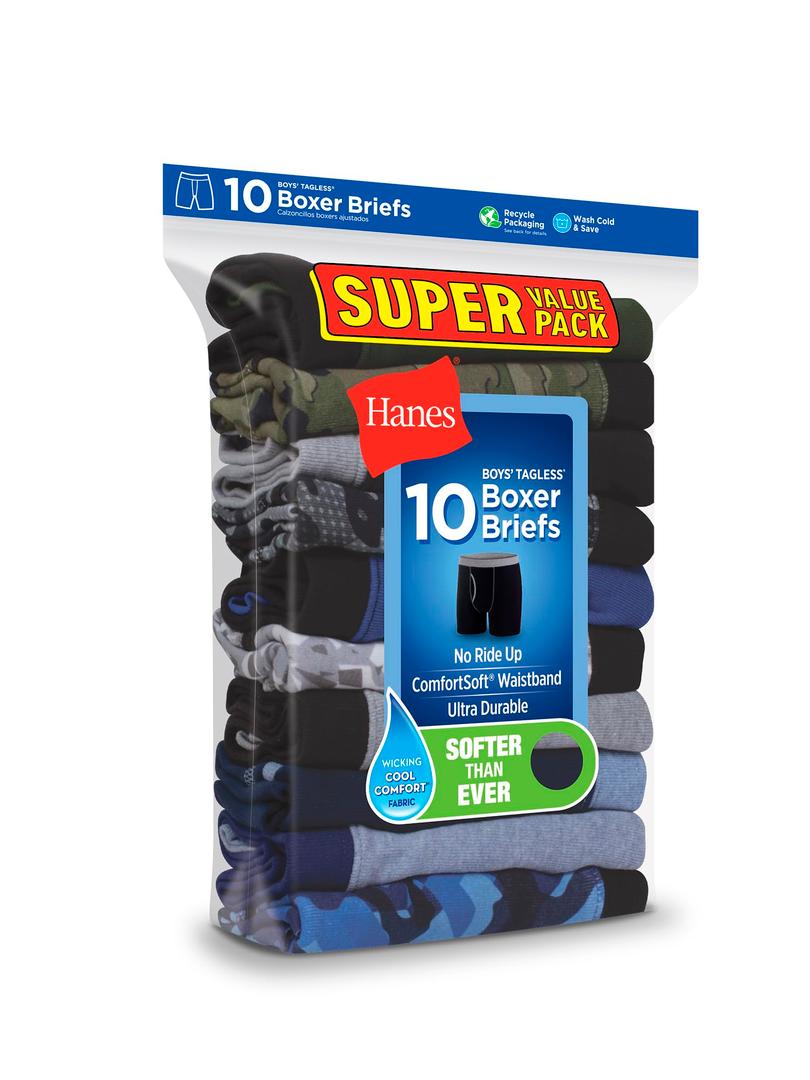Hanes Boys And Toddler Underwear, Comfort Flex Comfortsoft Briefs, Multiple Packs Boxer, Multicolor 10 Pack, Medium US