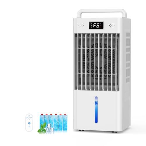 Feculs Portable Windowless Air Conditioners, 3-IN-1 Swamp Cooler, Evaporative Air Cooler, 6 Speeds & 3 Modes, 3-Gal Water Tank for Cooling, 20 FT/S Remote Control, Portable Air Cooler for Indoors